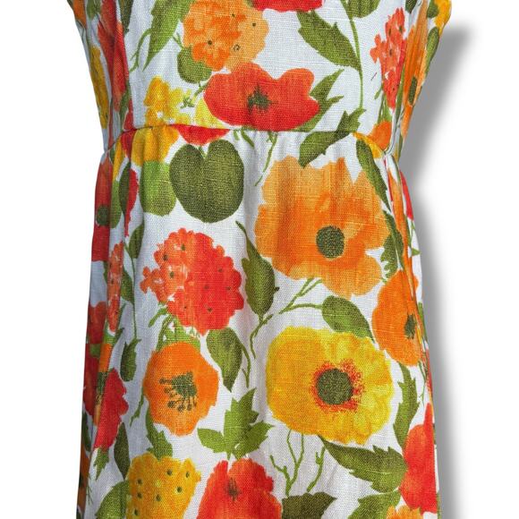 Vintage 60s Handmade Sleeveless Floral Shift Dress Red Orange Poppy Floral Print - Picture 3 of 11
